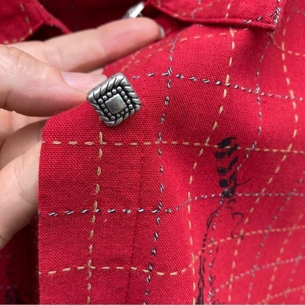 Vintage Wrangler Red feather pattern Button Up Shirt Size XL women's - Picture 11 of 12